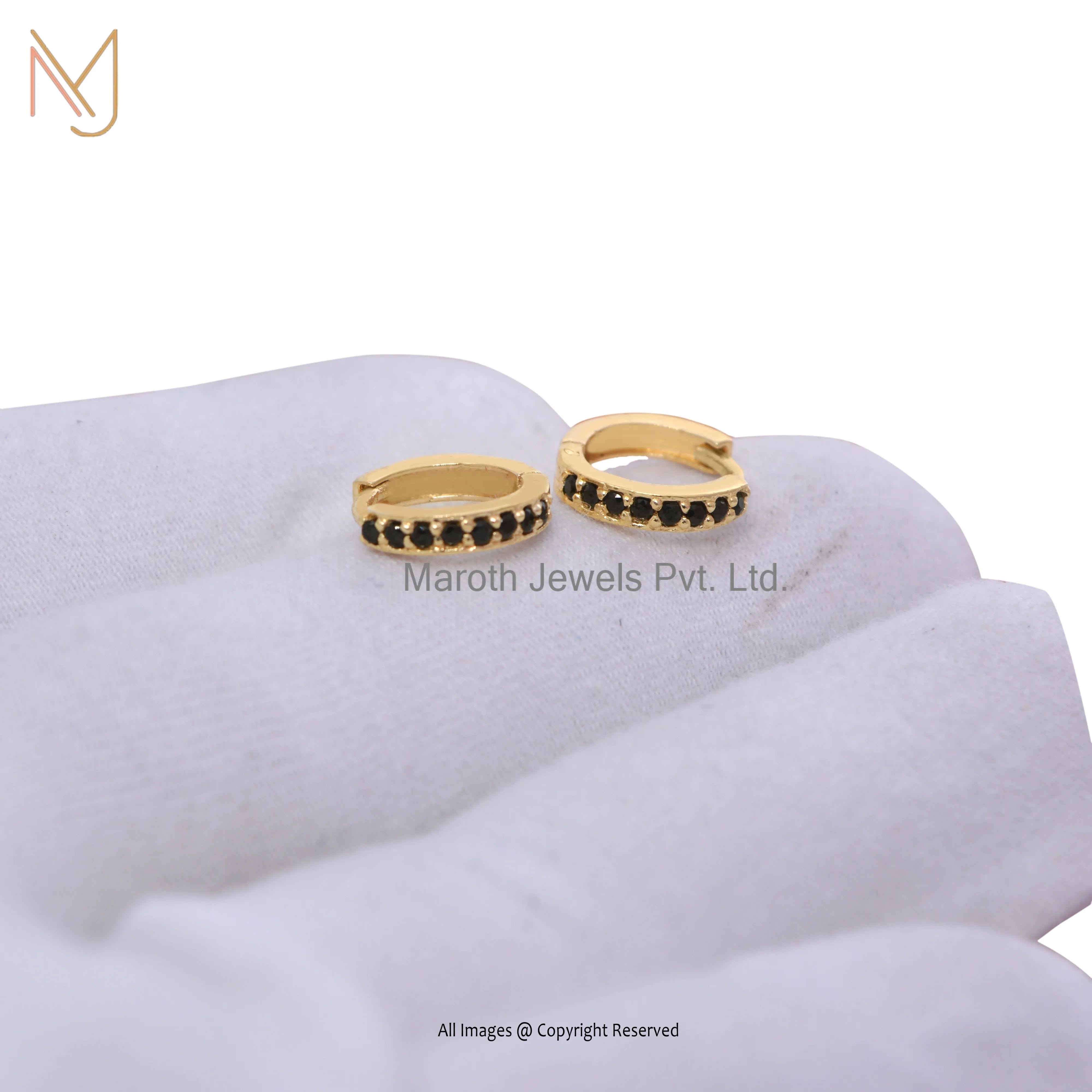 925 Silver Yellow Gold Plated Black Diamond Huggies Earrings Jewelry | Custom Jewelry Manufacturer | Maroth Jewels